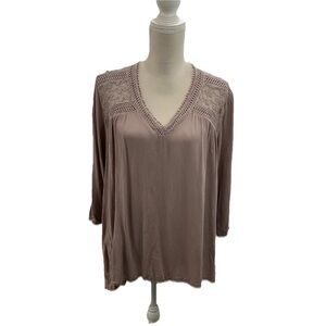 Boho JohnPaulRichard Flowy Embroidered Blouse 3/4 Puff Sleeves V Neck Plus 1X